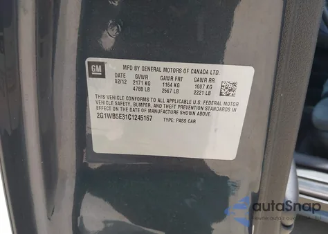 2012 Chevrolet Impala Lt from USA, damaged, VIN 2G1WB5E31C1245167